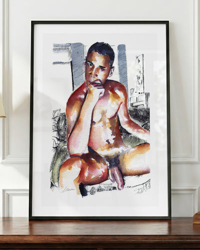 Magnitude art print in a black frame, shown up close