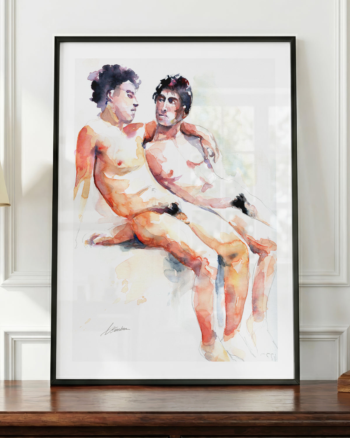 Heavenly Moment art print in a black frame, shown up close