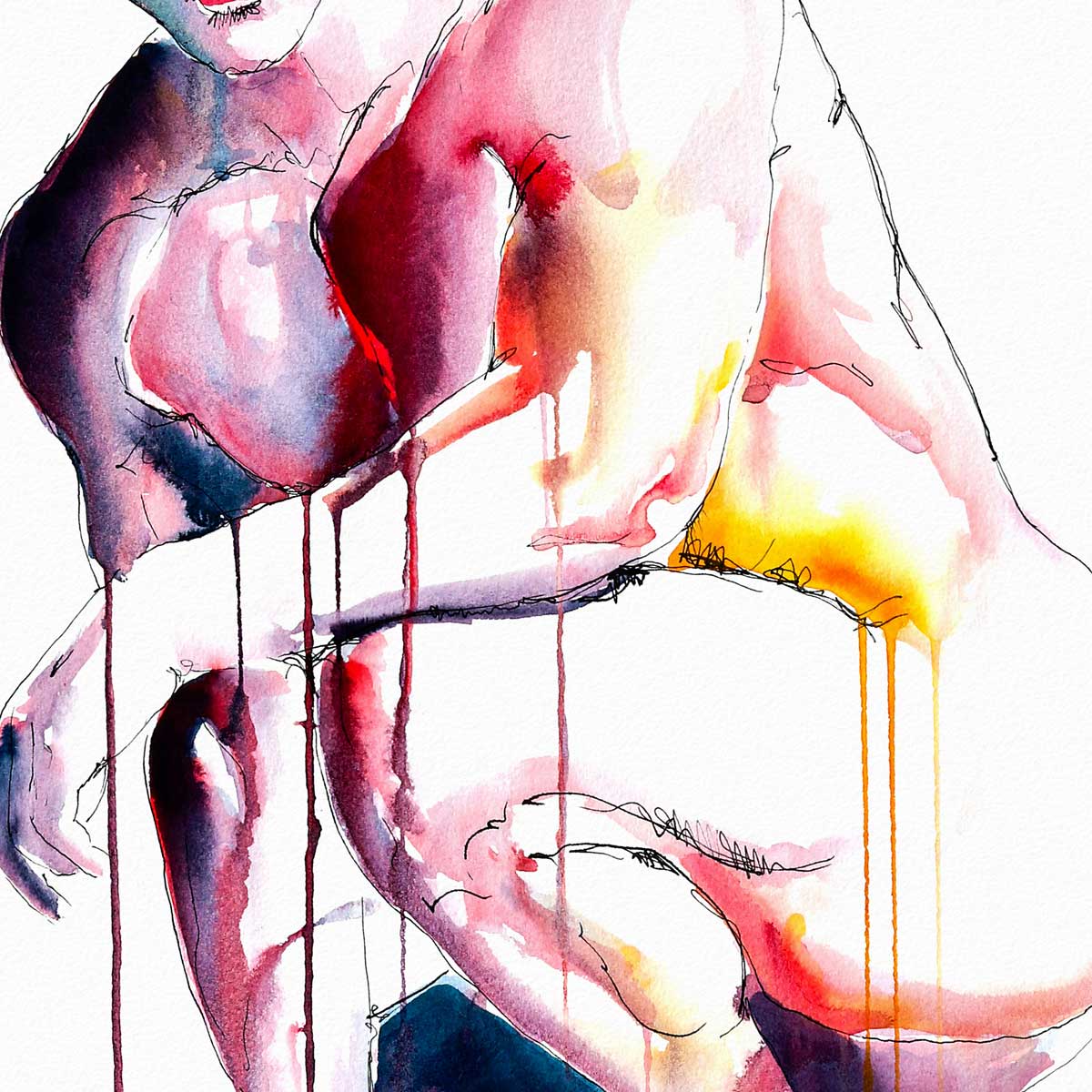 Crouched in Thought Muscular Form Highlighted by Bold Strokes - Art Print