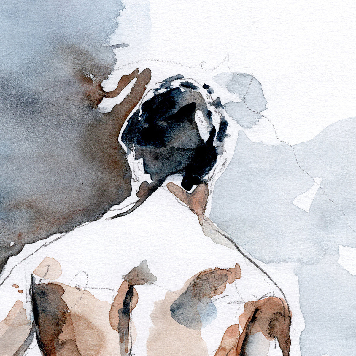 Rear View of Muscular Male, defined back muscles - 9x12" Original Watercolor Painting