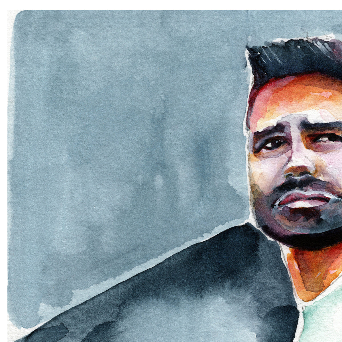 Urban Poise - Confident Bearded Man in Cool Hues - 6x9" Original Watercolor