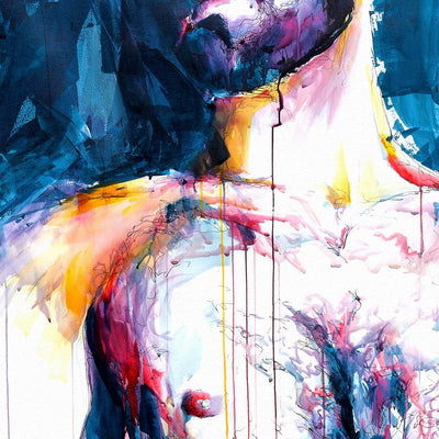 Bearded Male with Bare Chest and Introspective Gaze - Art Print Artist Brenden Sanborn