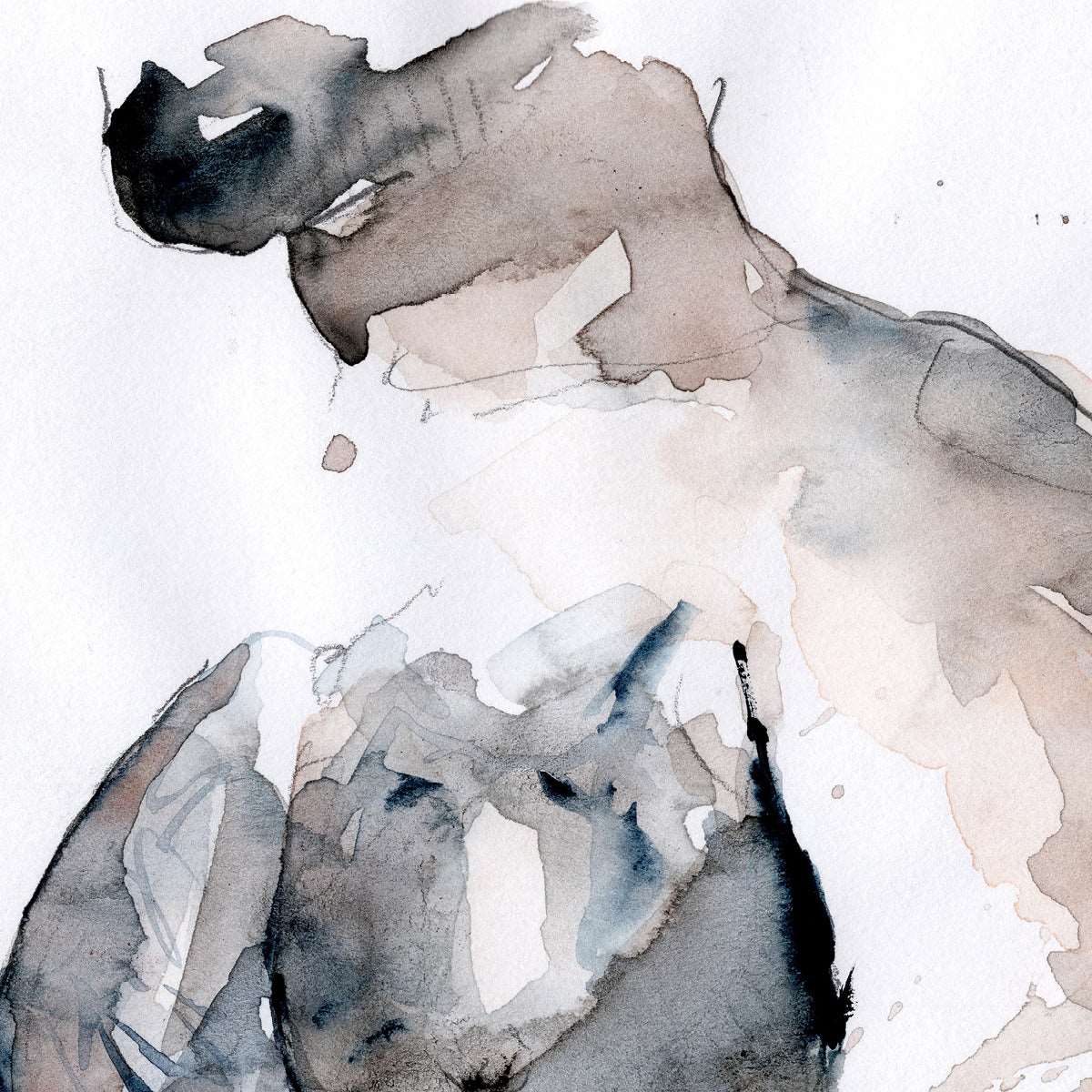 Lean Male Figure, Delicate Pose with Subtle Strength - 9x12" Original Watercolor Painting