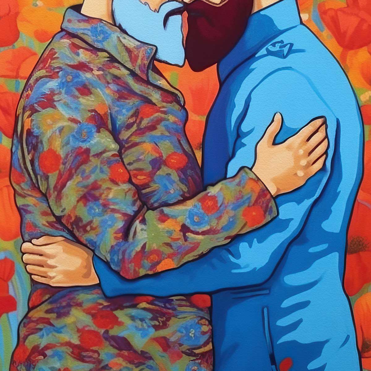 Two Men in Love Among Poppies – Art Print