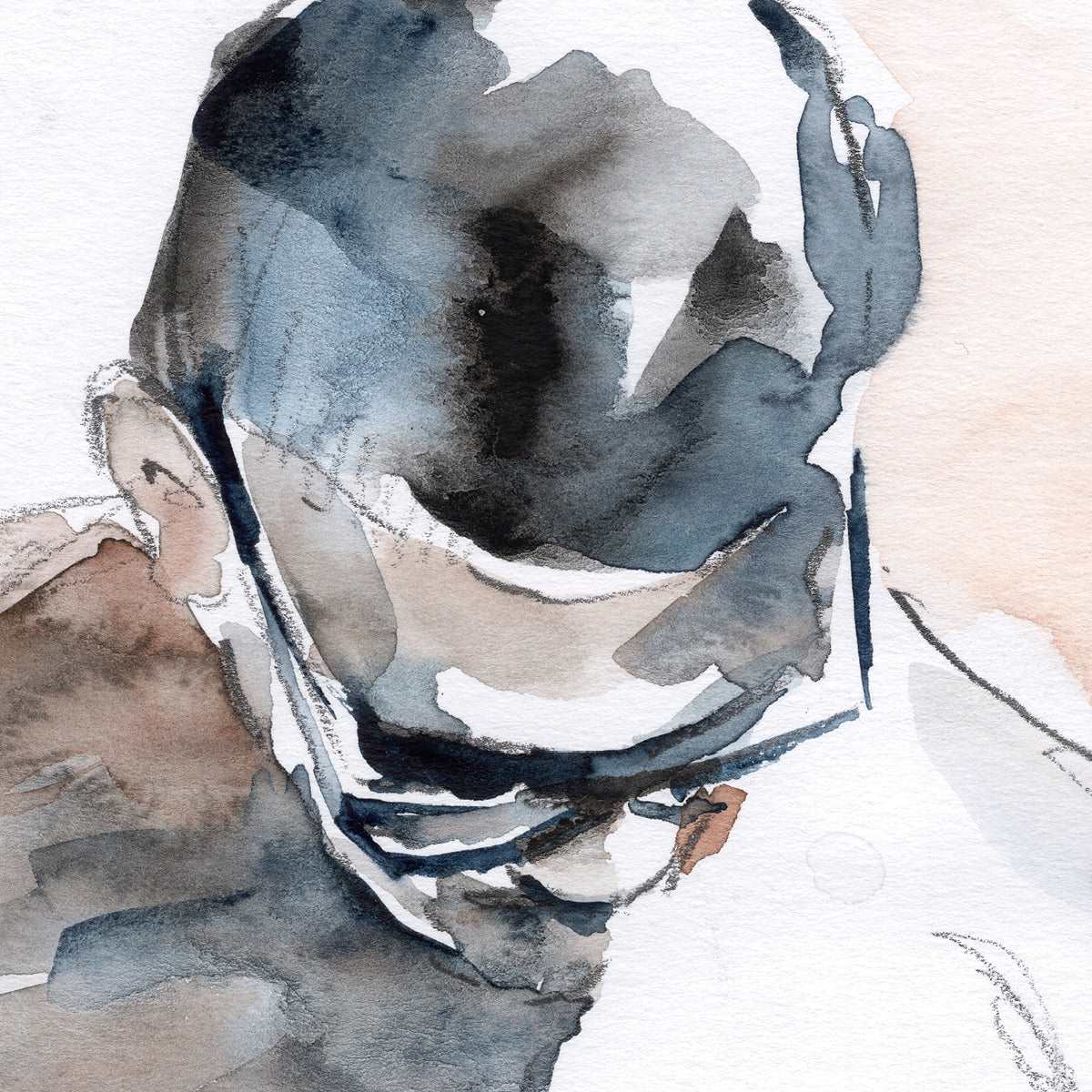 Male Torso with Dark Tonal Shades - 9x12" Original Watercolor Painting