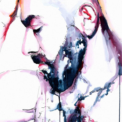 Soulful Gaze - Thick-Bearded Man with Chiseled Torso - Art Print Artist Brenden Sanborn