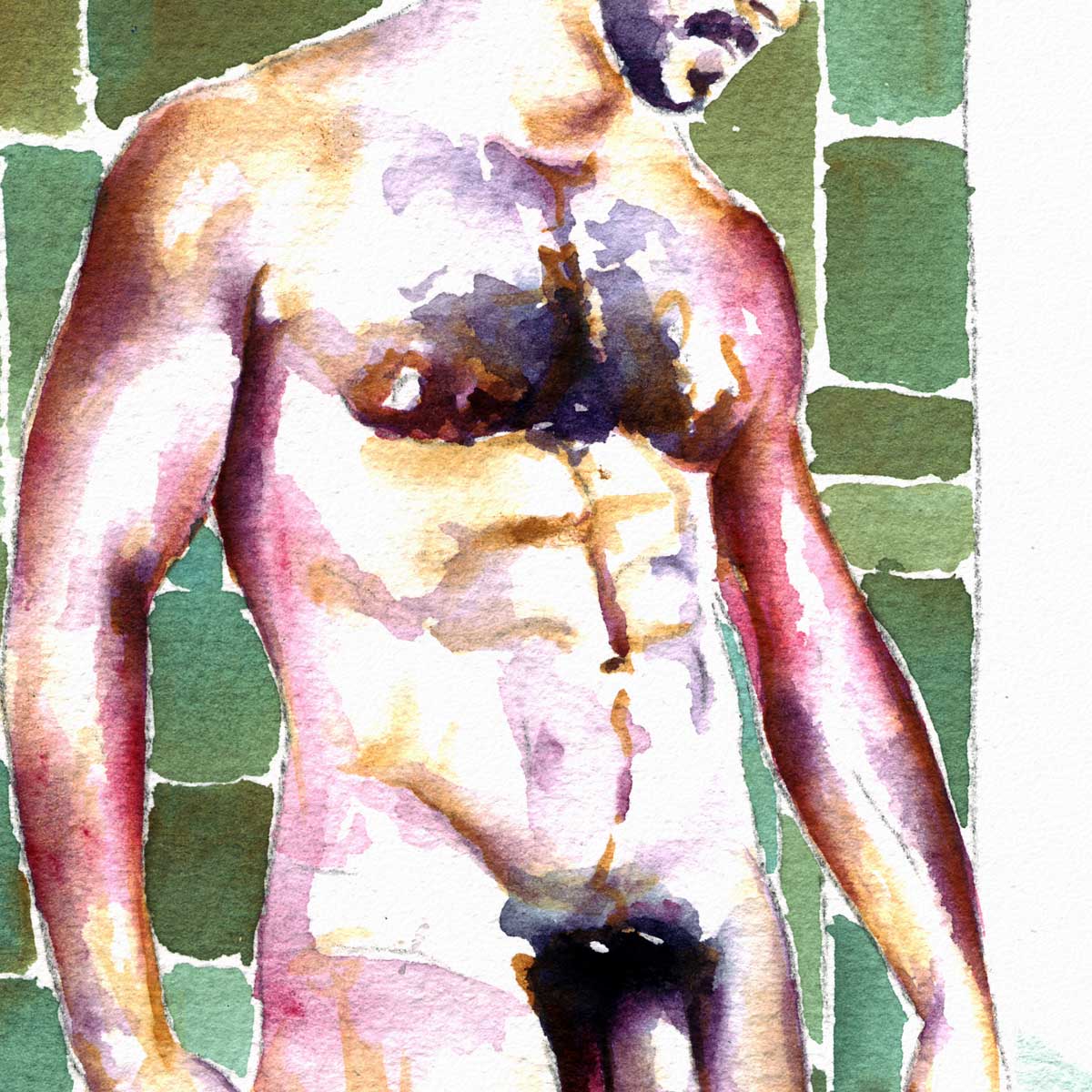 Bearded Man in Shower - Art Print