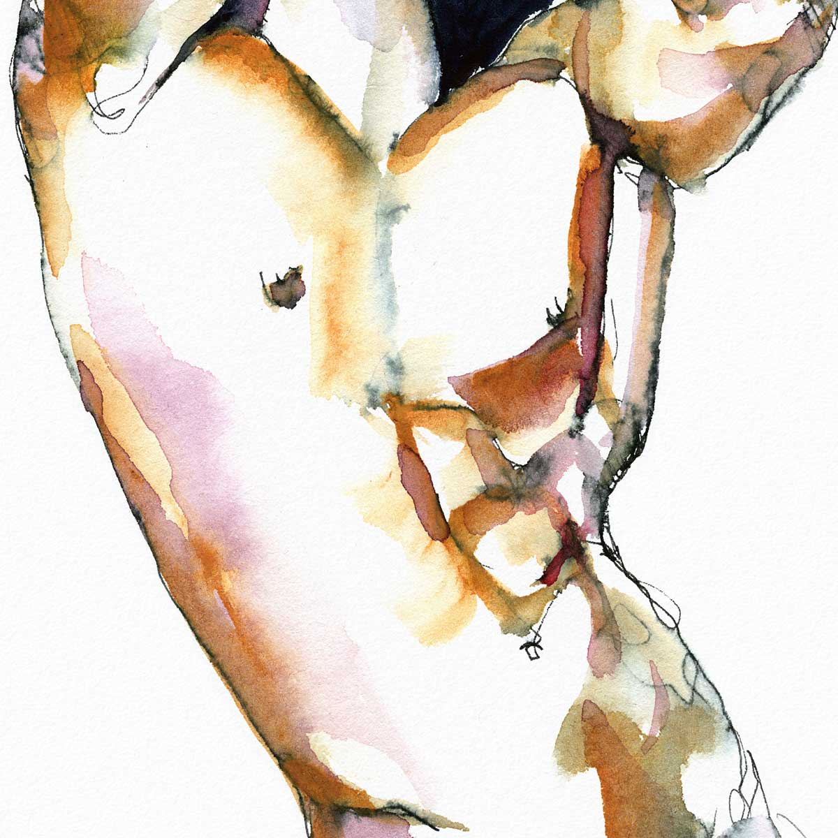 Strong Curves Male Nude with Hands Behind Head - Art Print