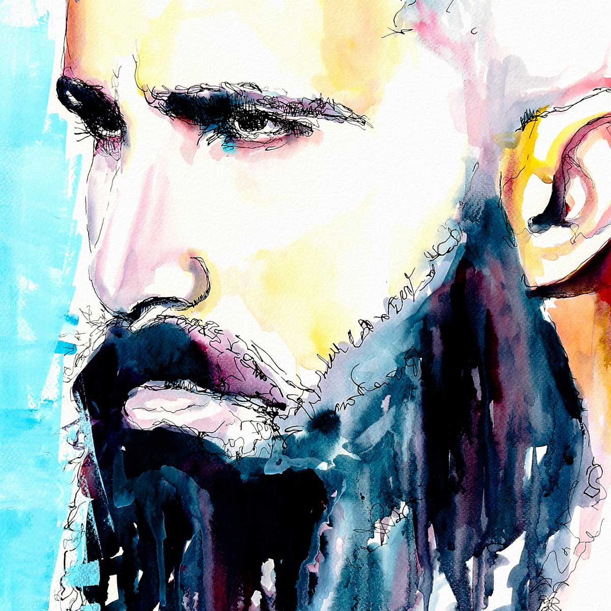 Bearded Man with Intense Gaze and Chiseled Jawline - Art Print