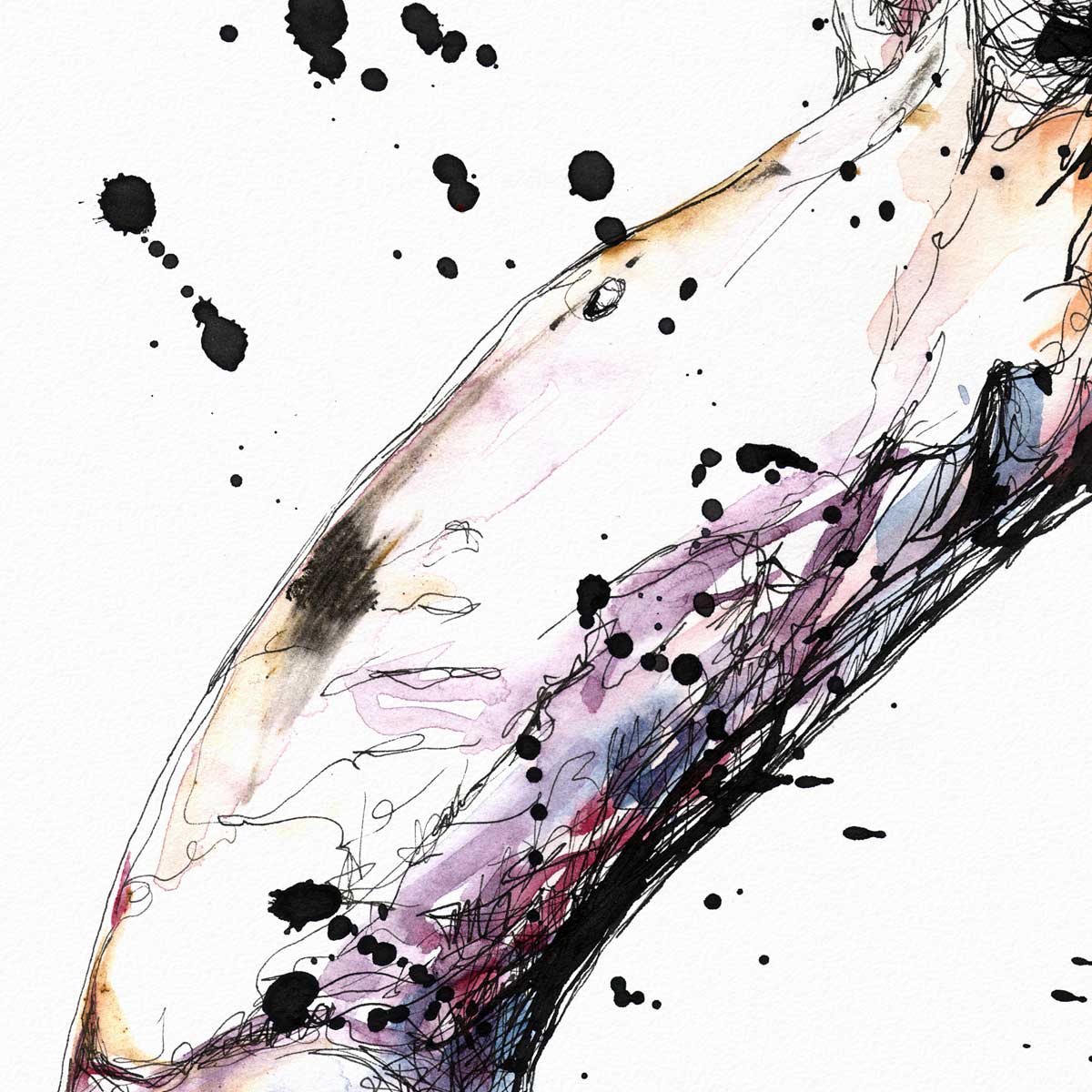 Abstract Male Figure in Fluid Motion with Splattered Accents - Art Print