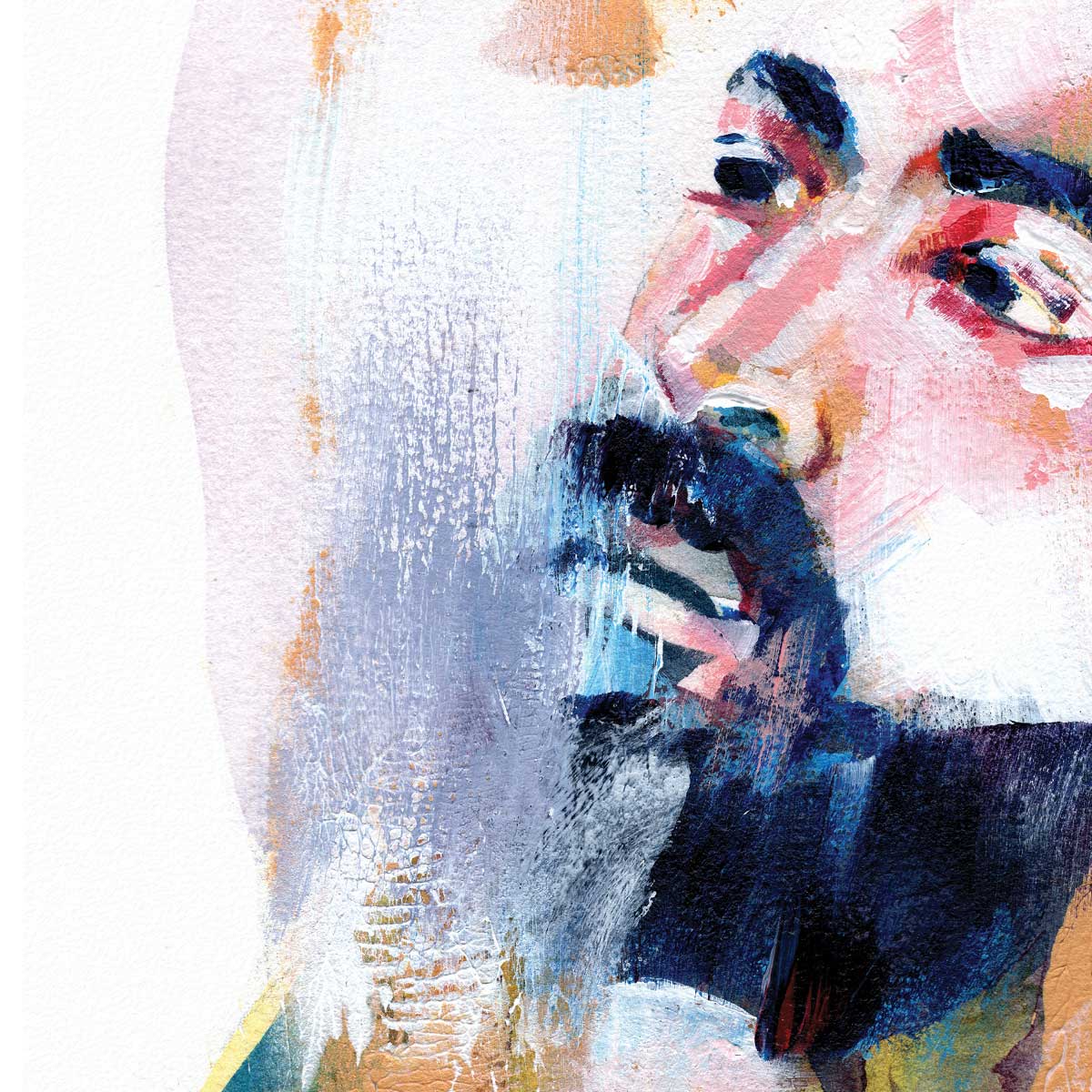 Handsome Bearded Man Looking Upwards - 6x9" Original Watercolor