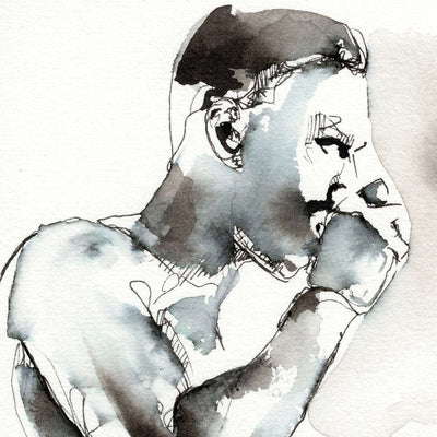 Morning Muse - Man Sipping Coffee - 6x9" Original Painting Artist Brenden Sanborn