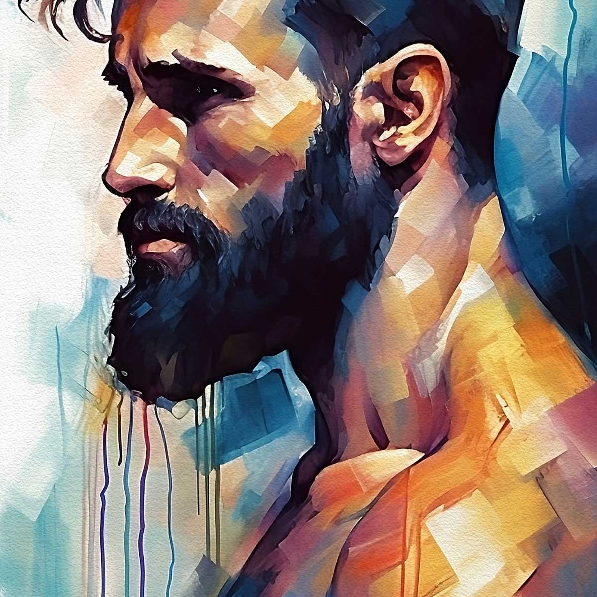 Bearded Male Figure in Thoughtful Profile - Art Print