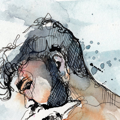 Sensual Male with Strong Back & Raven-Hued Hair - 9x12" Original Watercolor Artist Brenden Sanborn