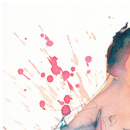 Nude Male, Standing with Splattered Background - 6x9" Original Watercolor Painting