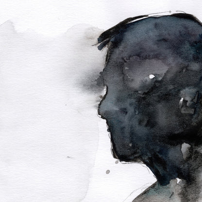 Male Profile with Defined Jawline and Muscular Arm - 9x12" Original Watercolor Painting