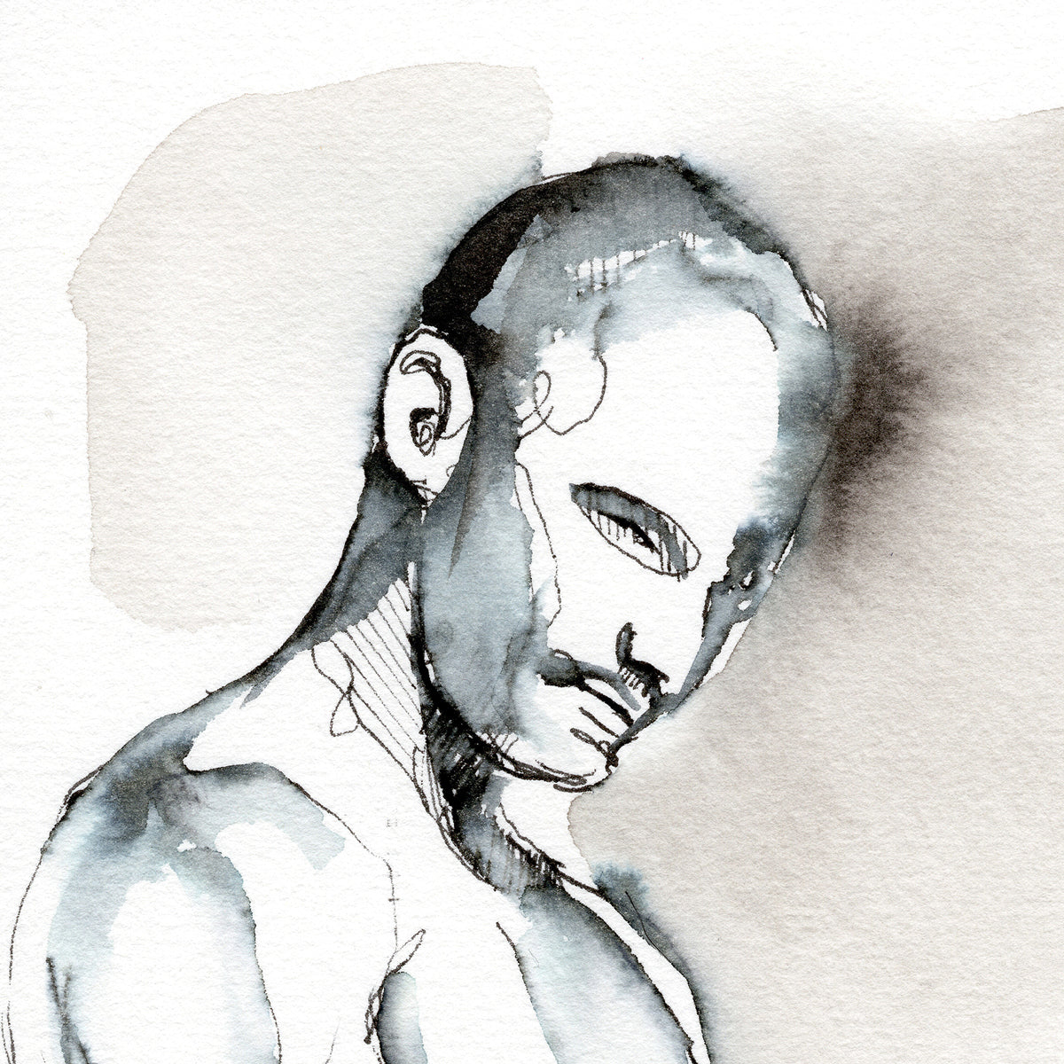 Whispered Strength - Monochrome Muscular Male Contour - 6x9" Original Painting