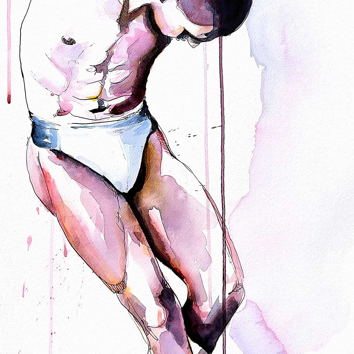 Stretching Moments of a Man in White Briefs - Art Print