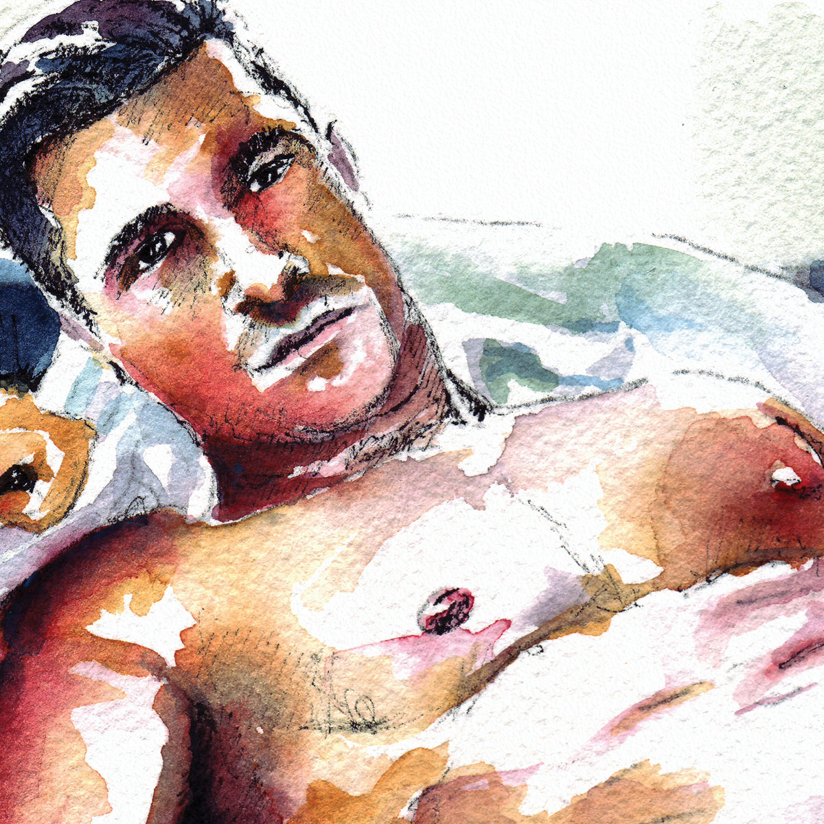 Lazy Sunday: Muscular Man on Porch, Whisper of a Hairy Chest - Giclee Art Print