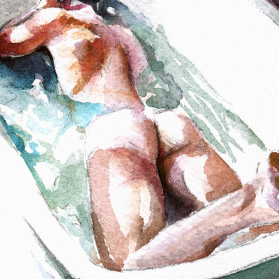 Soothing Escape: A Man in a Bathtub Giclee Art Print Artist Brenden Sanborn