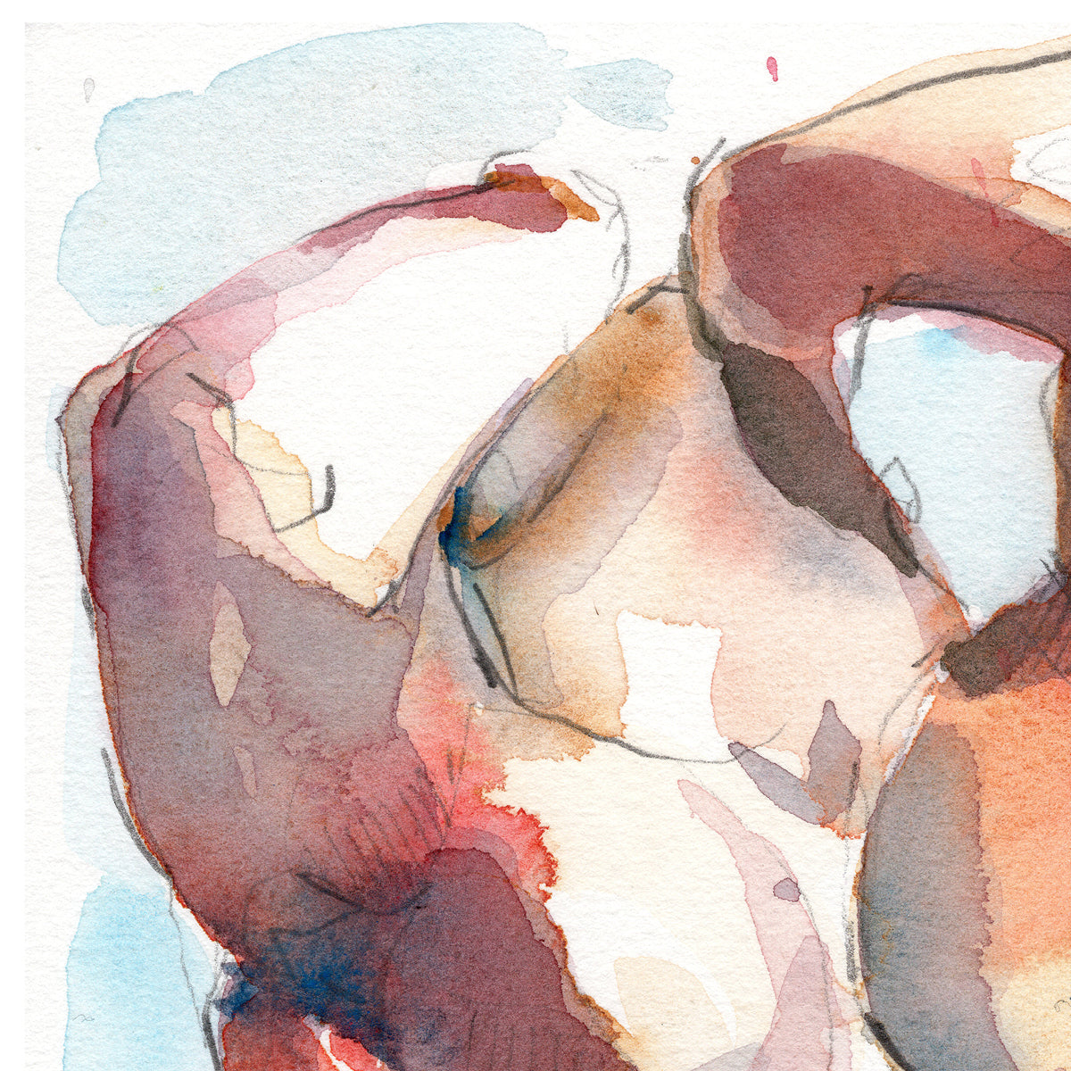 Nude Male with Defined Muscularity and Evocative Pose - 6x9" Original Watercolor Painting