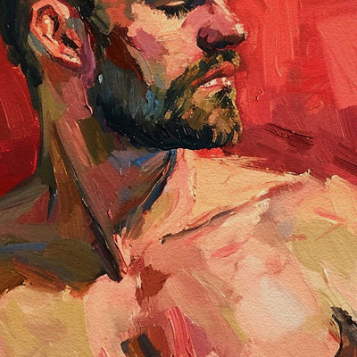 Resolute Profile - Bearded Man with Red Backdrop - Giclee Art Print Artist Brenden Sanborn