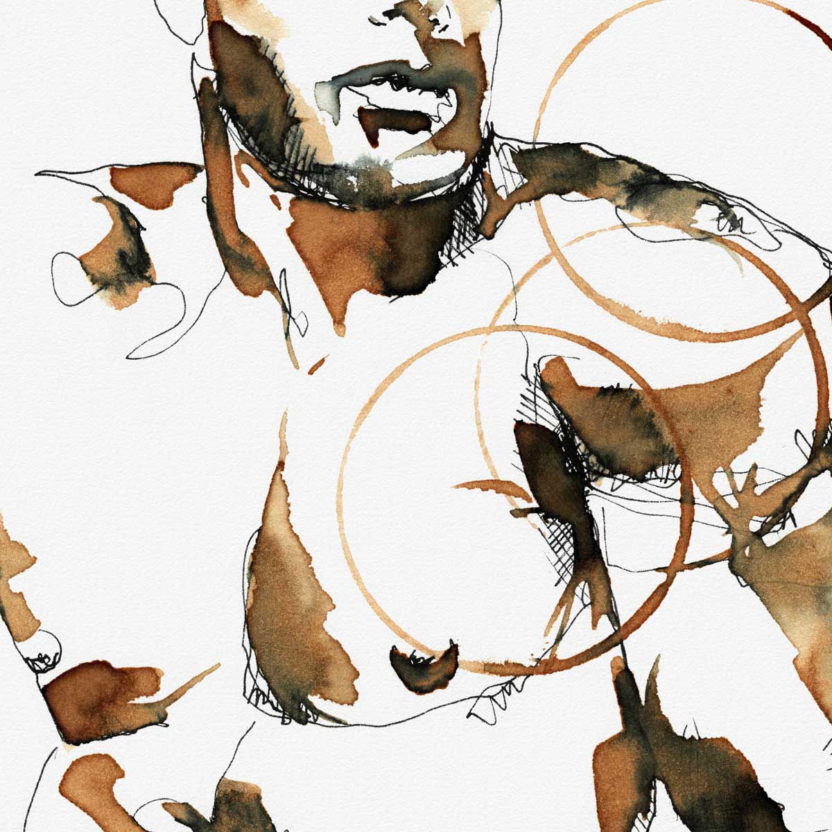 Male Portrait with Coffee Ink Stains – Art Print