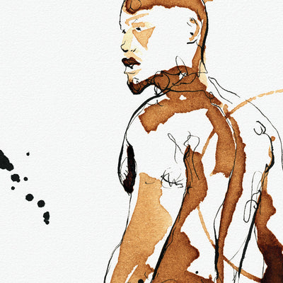 Man Standing Erotic Painting Fully Exposed - Made with Coffee Artist Brenden Sanborn