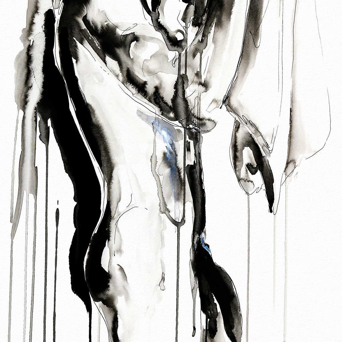 Male Figure Draped in Veiled Elegance with Flowing Silhouettes - Art Print