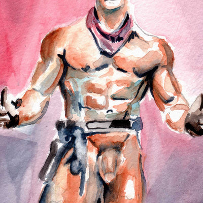 Nude Cowboy Standing in Leather Hat and Holster - Art Print Artist Brenden Sanborn