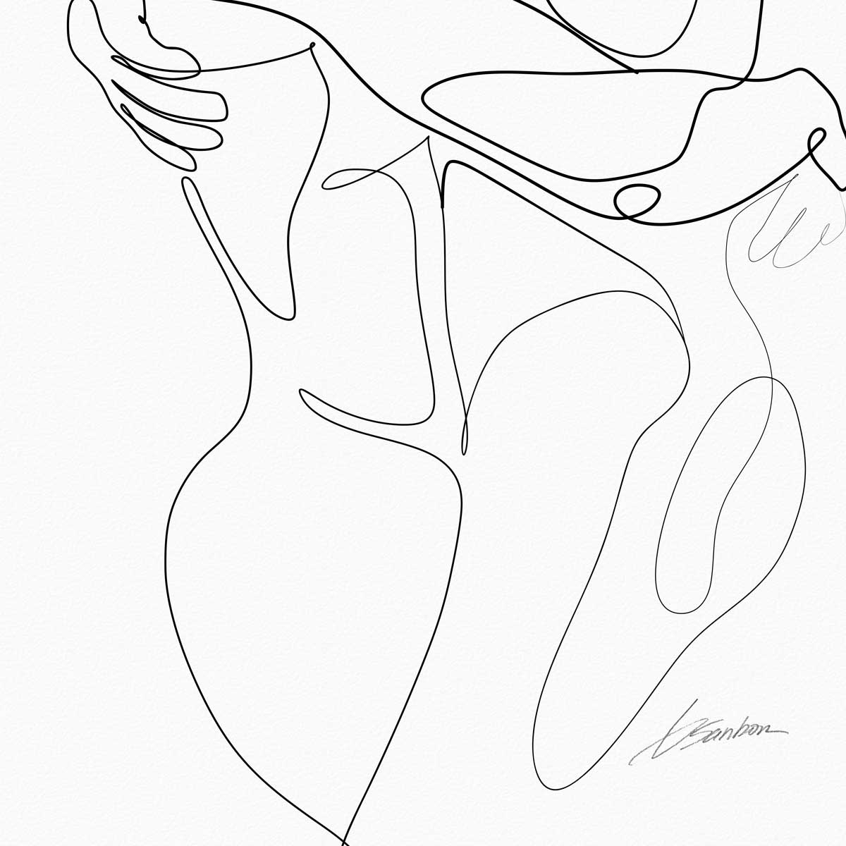 Wrapped in You One-Line Drawing of Two Men Hugging – Art Print