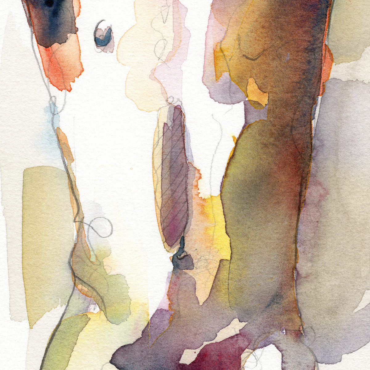 Alluring Nude Male Figure with Striking Profile - 6x9" Original Watercolor Painting