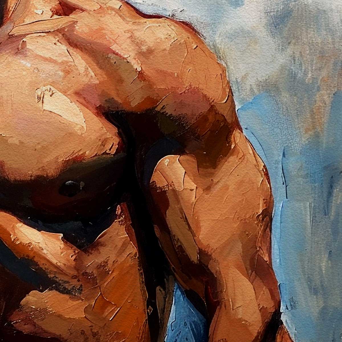 Sunlit Contours - Chiseled Physique Against Blue - Giclee Art Print