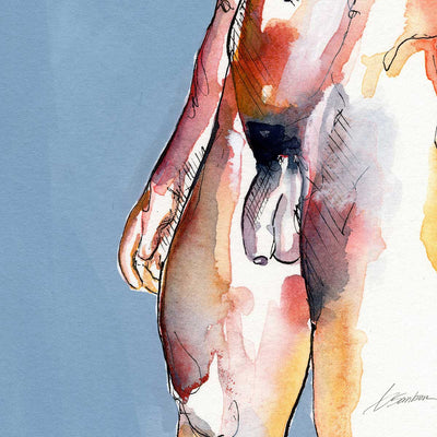 Bearded Male Nude with Defined Abs Standing in Natural Light - Art Print Artist Brenden Sanborn