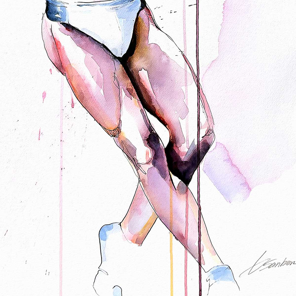 Stretching Moments of a Man in White Briefs - Art Print