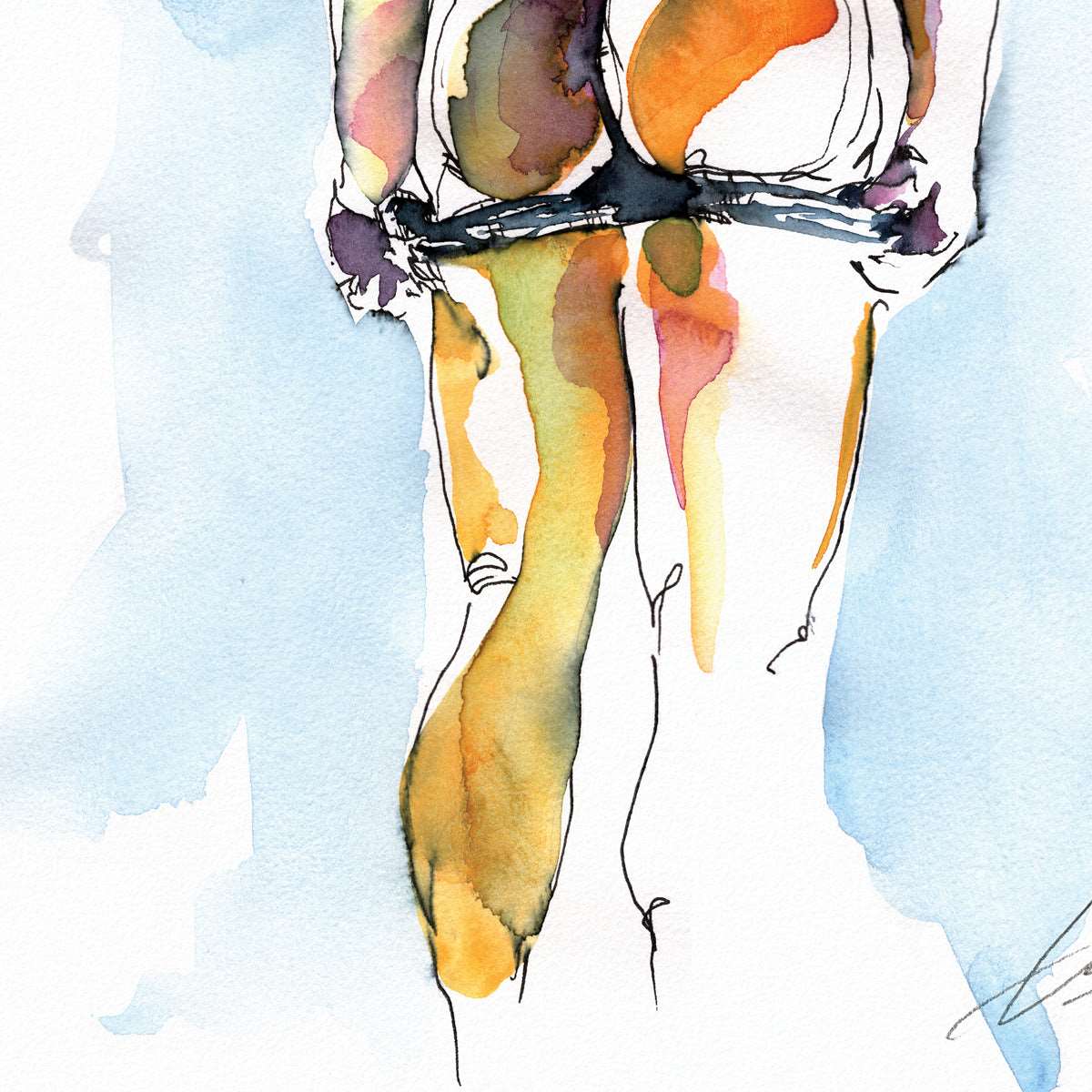 Classical Male Physique in Ink & Watercolor: A Revealing Pose