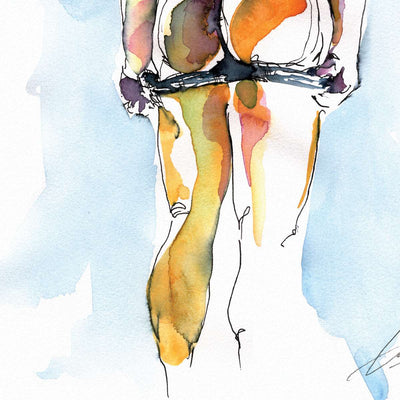 Classical Male Physique in Ink & Watercolor: A Revealing Pose Artist Brenden Sanborn