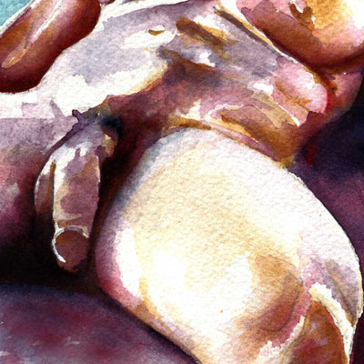 Pensive Strength: Bearded Male Nude Reclined in Chair - Art Print Artist Brenden Sanborn