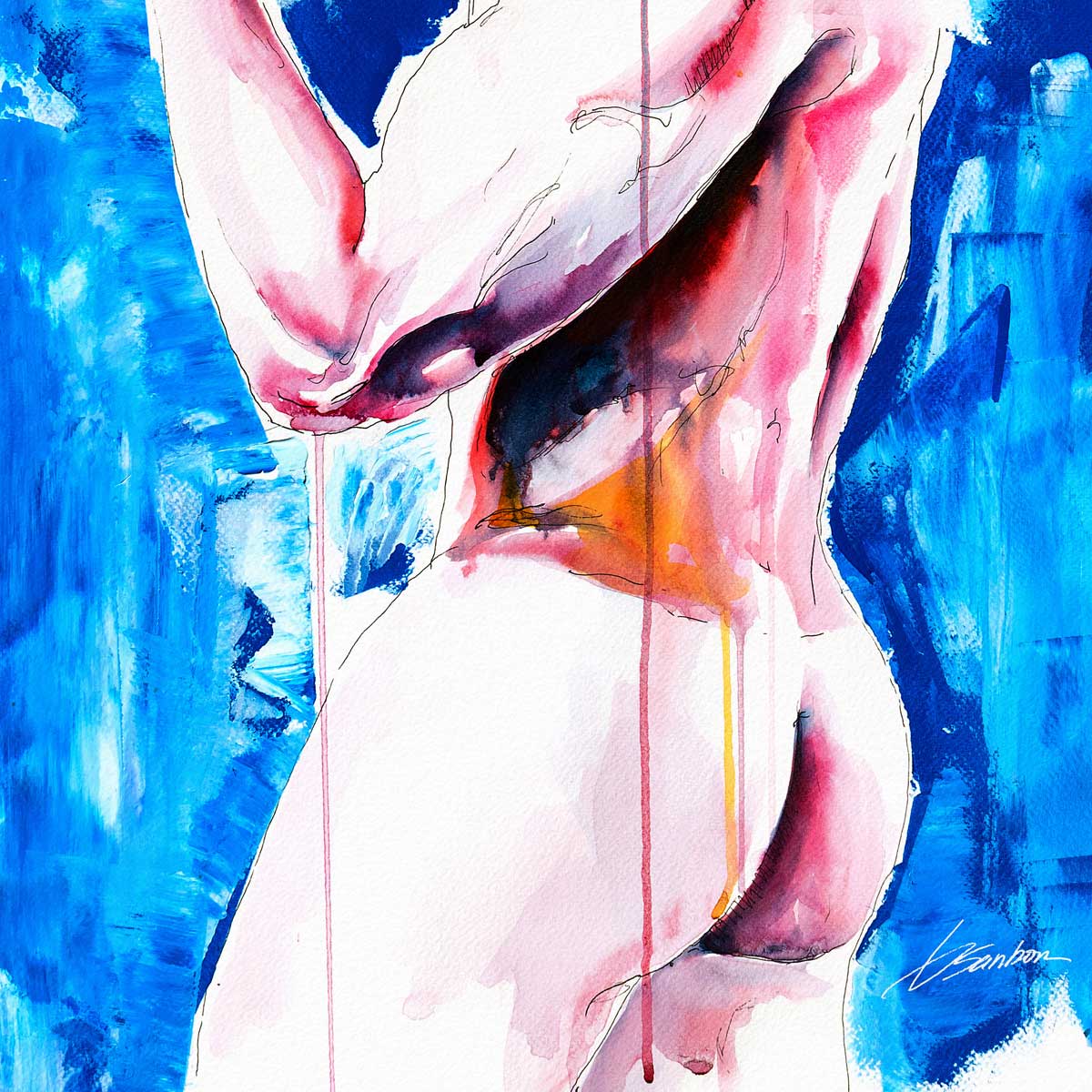 Side Profile of Nude Male with Defined Back and Sculpted Booty - Art Print