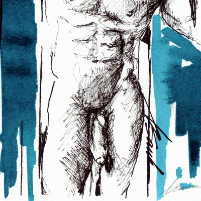 Young Male in Doorway, Smooth Body, Sexy Smile - Art Print Artist Brenden Sanborn