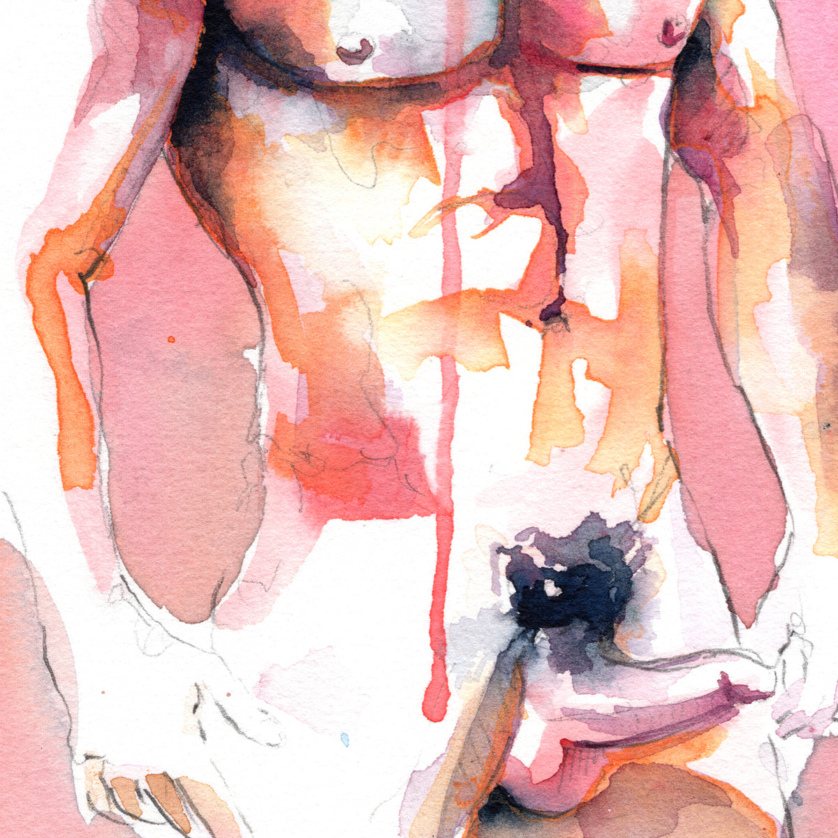 Rosy Resilience - Hairy-Chested Bearded Man Stands Bold - 6x9" Original Art