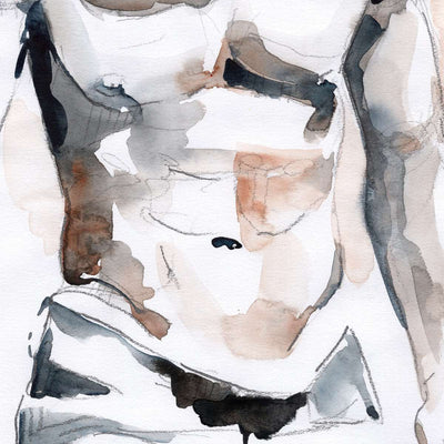 Male Torso with Dark Tonal Shades - 9x12" Original Watercolor Painting Artist Brenden Sanborn
