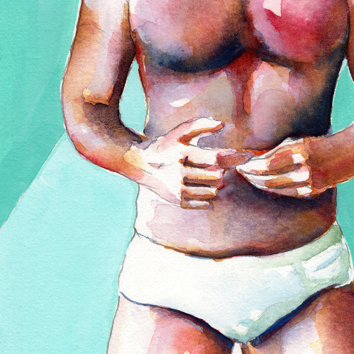 Vivid Confidence - Muscular Man in White Briefs - 6x9" Original Art Artist Brenden Sanborn