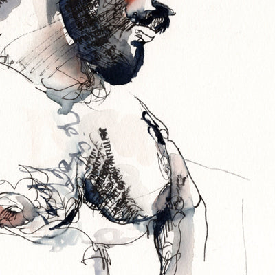 Rugged Elegance - Bearded and Muscular - 6x9" Original Watercolor and Ink Painting Artist Brenden Sanborn