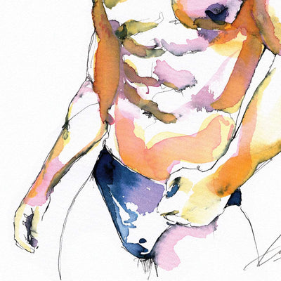 Azure Desires: Muscular Elegance in Blue Speedo - Original by Brenden Sanborn Artist Brenden Sanborn
