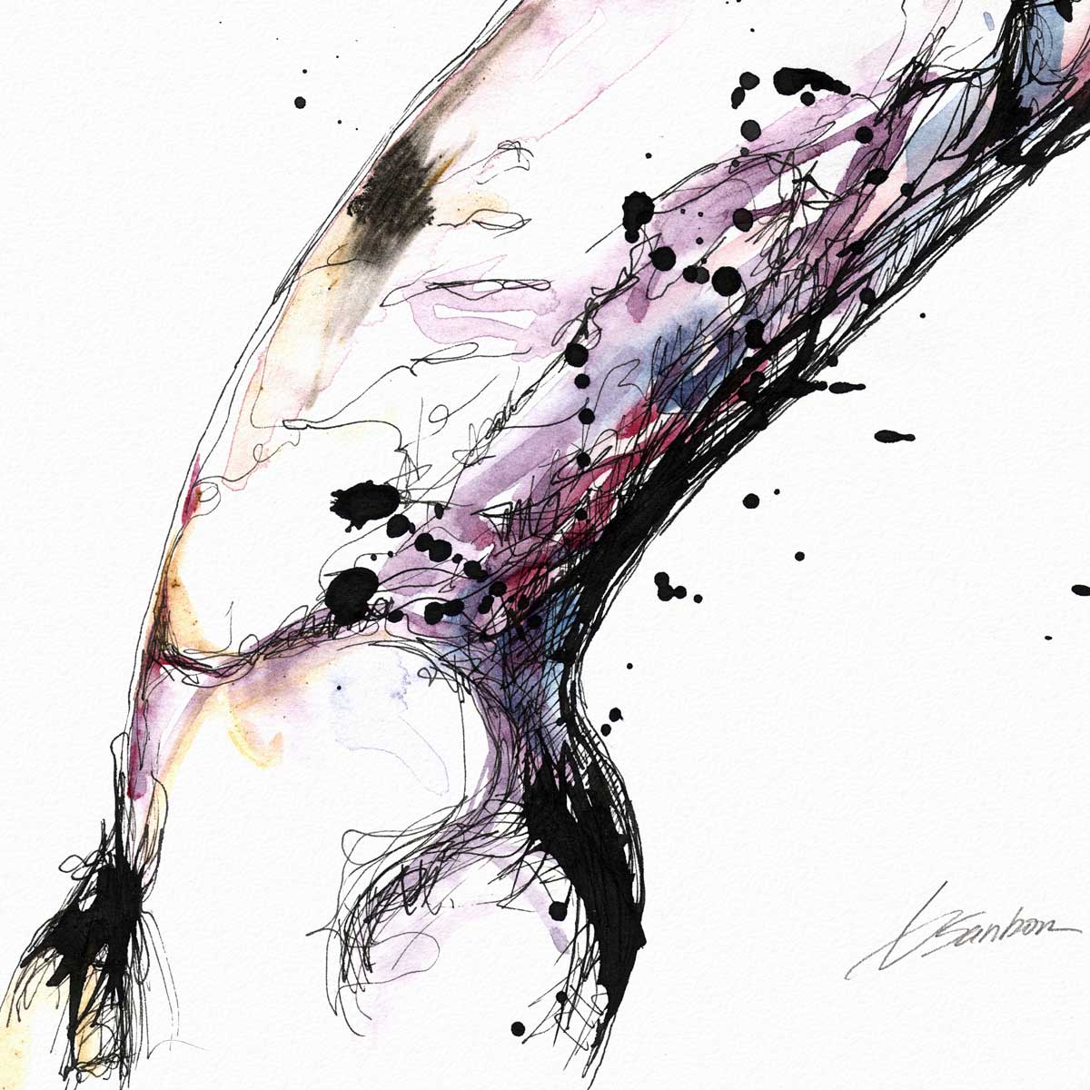 Abstract Male Figure in Fluid Motion with Splattered Accents - Art Print