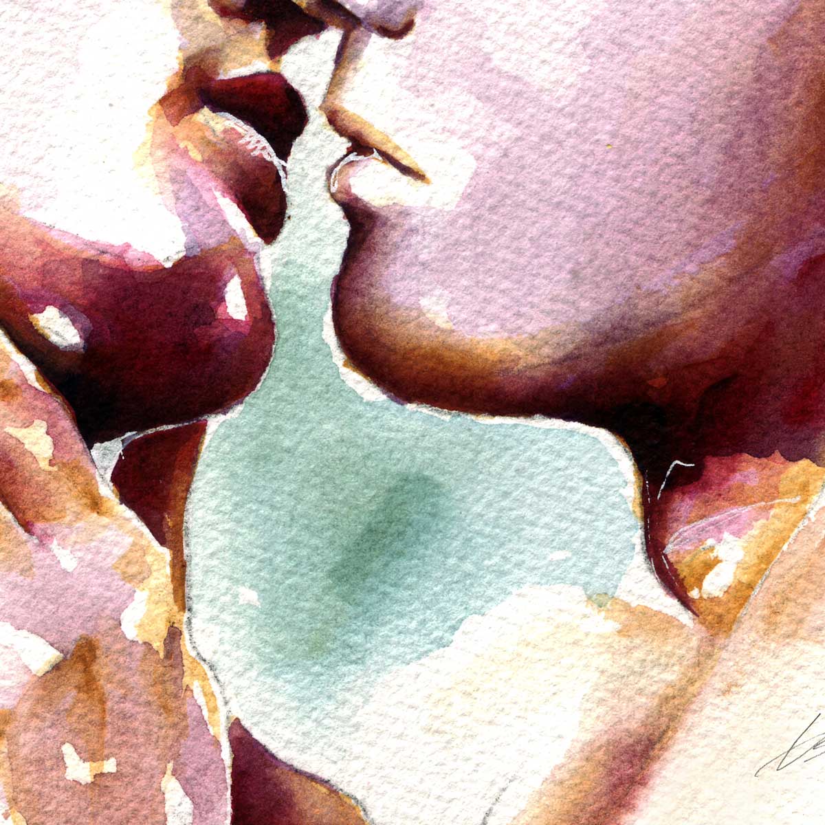 Tender Moment Between Lovers as They Lean in Close - Art Print