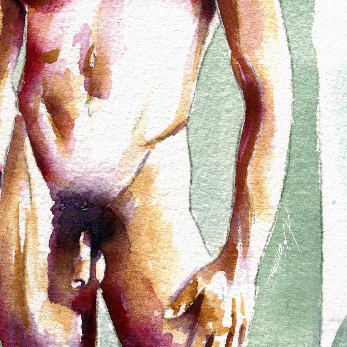 Standing Nude Male with Soft Expression - Art Print