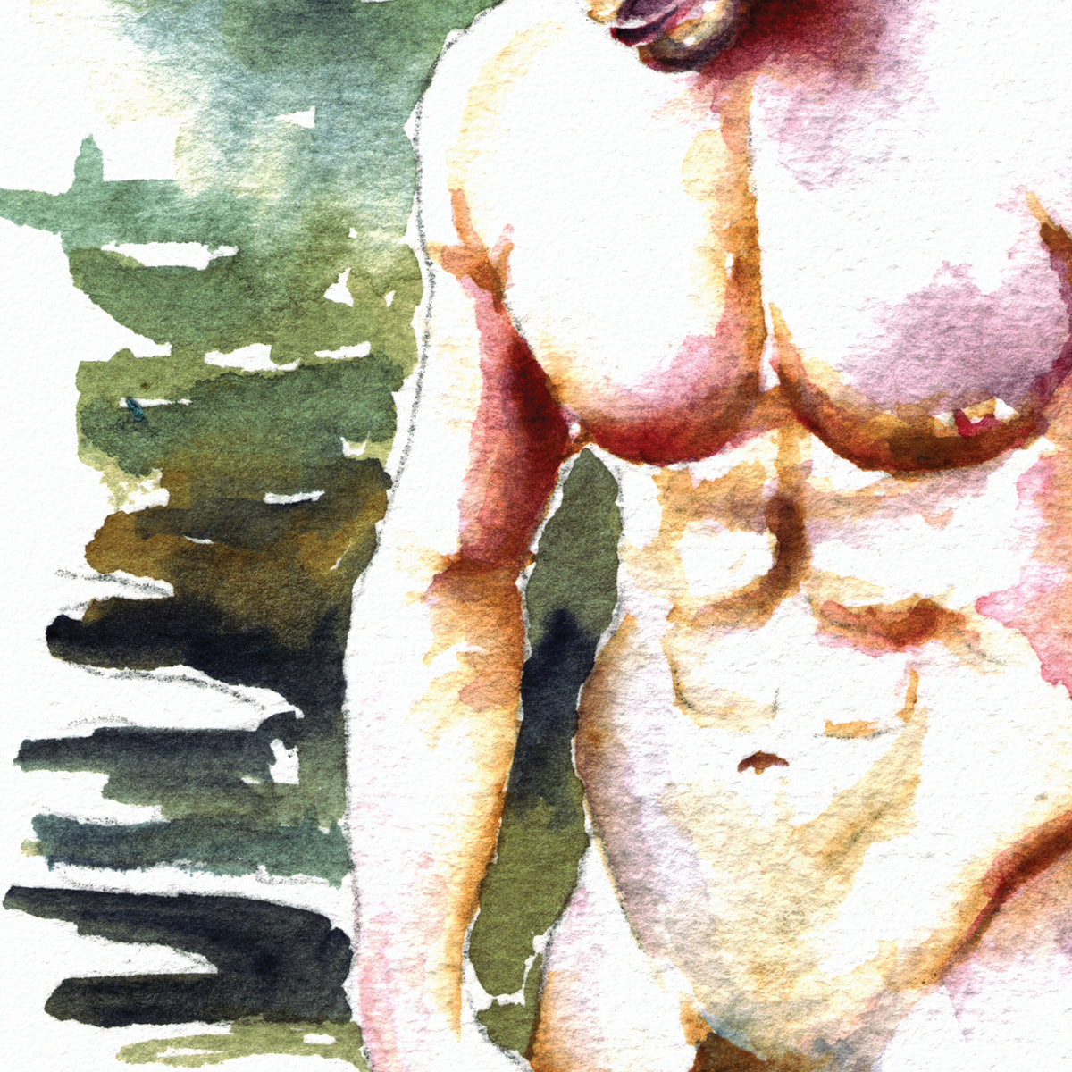 Rippled Reflections: Muscular Man at Water's Edge - Giclee Art Print