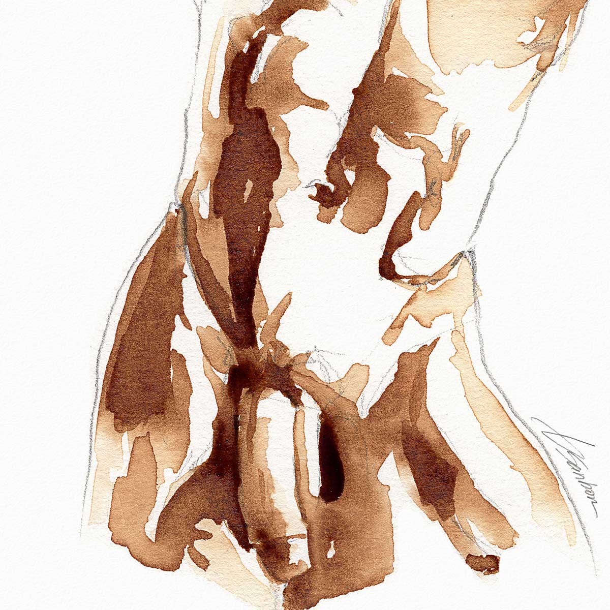 Male Torso Study in Coffee Tones - Art Print